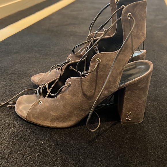Saint Laurent grey suede stacked heel lace up shoe 39 - Picture 2 of 6